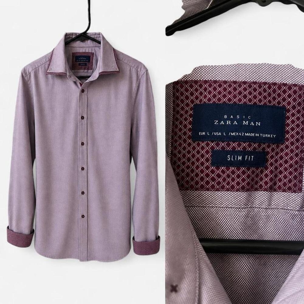 💜 Elevate your wardrobe with this ZARA MAN Slim Fit button-up shirt size large